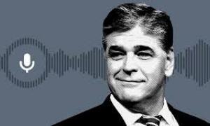 Sean Hannity in front of a radio waveform image