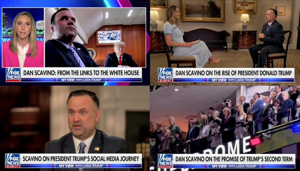 Collage of screenshot from Fox News segment of Lara Trump interviewing Dan Scavino